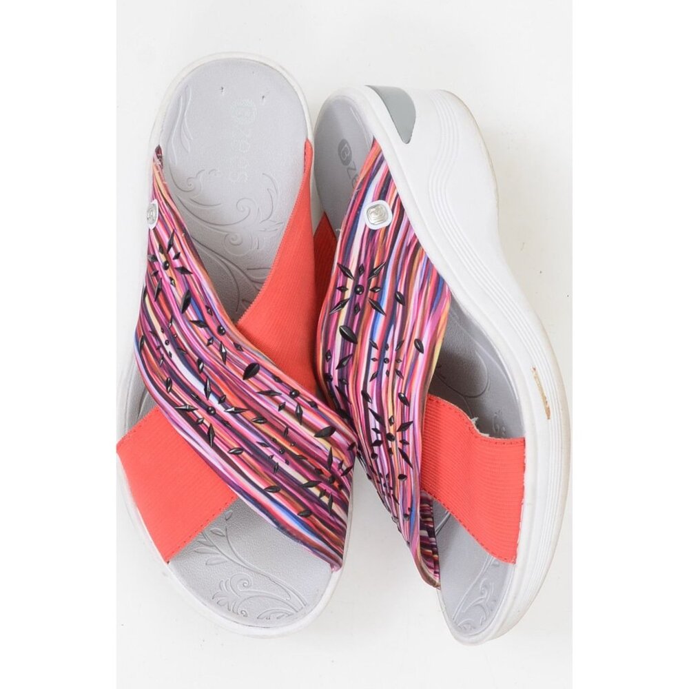 Bzees Diamond X Women 7 WIDE Colorful Band Wedge Platform Slide Slip-on Sandals